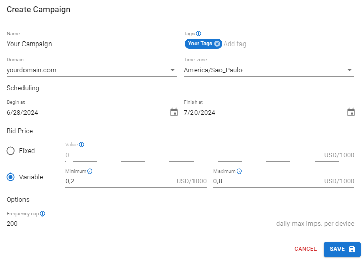 Criação de Campanha