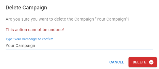 Tela de Exclusão de Campanha